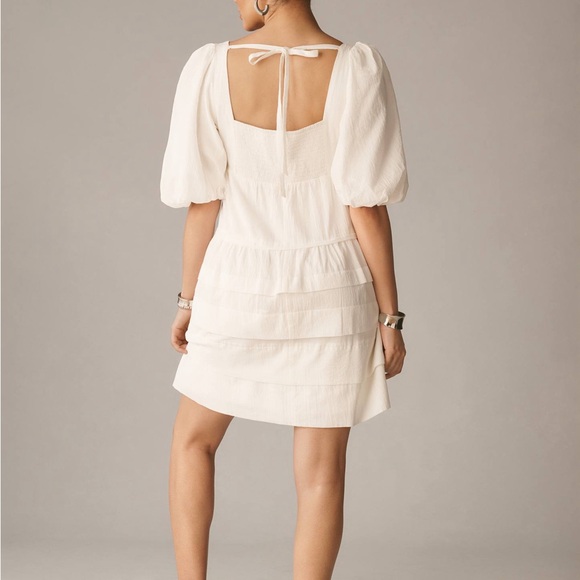 Anthropologie White Puff Sleeve Dress Women’s M Smocked Back Cottagecore tiered - Picture 4 of 10